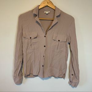 Frank and oak button front top size small taupe color.